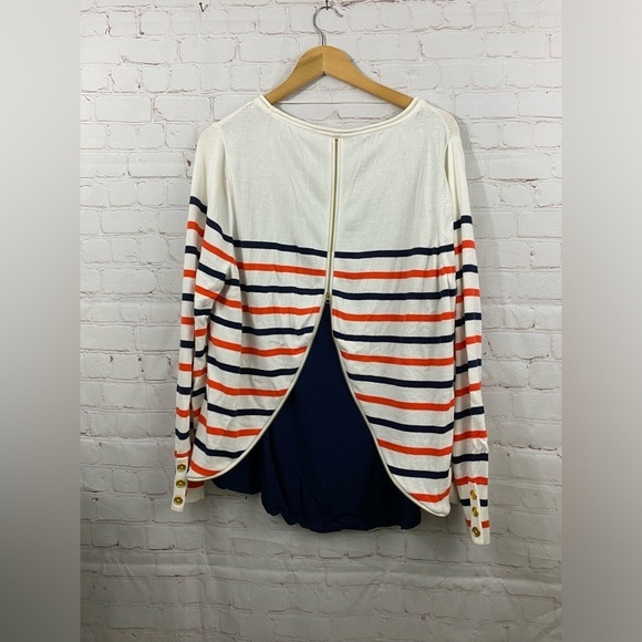 Crown & Ivy Sweater Womens White Blue Orange Striped Long Sleeve (READ) - Picture 2 of 8
